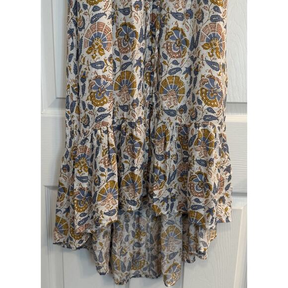 Lucky Brand Felice Maxi Dress Sz Small Hi-Low Floral Drawstring Waist Boho Fairy - Picture 4 of 14